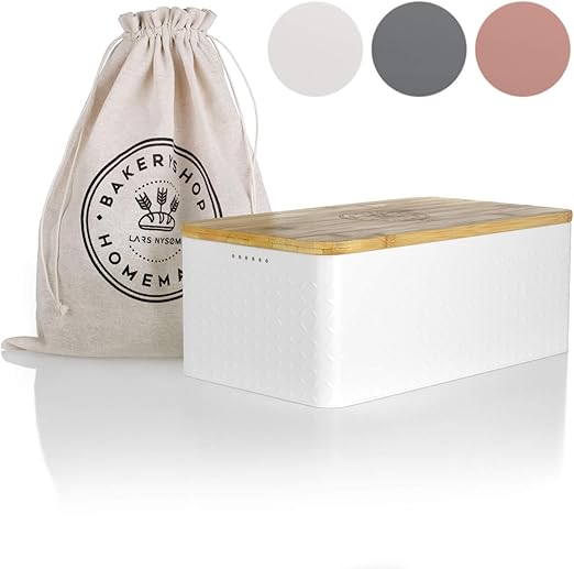 LARS NYSØM Bread Box I Bread Bin with Linen Bread Bag for LongLasting