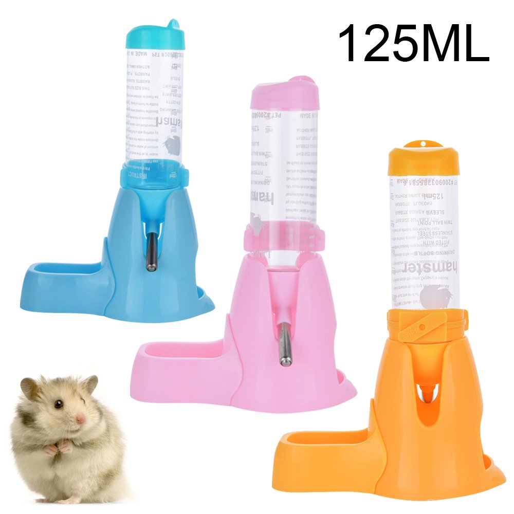 125ml Pet Water Bottle,Pet Drinking Bottle with Food Container Base Hut for Hamsters Rats Guinea-pigs Ferrets Rabbits Small Animals Hanging Water Feeding Bottles Auto Dispenser (Pink)