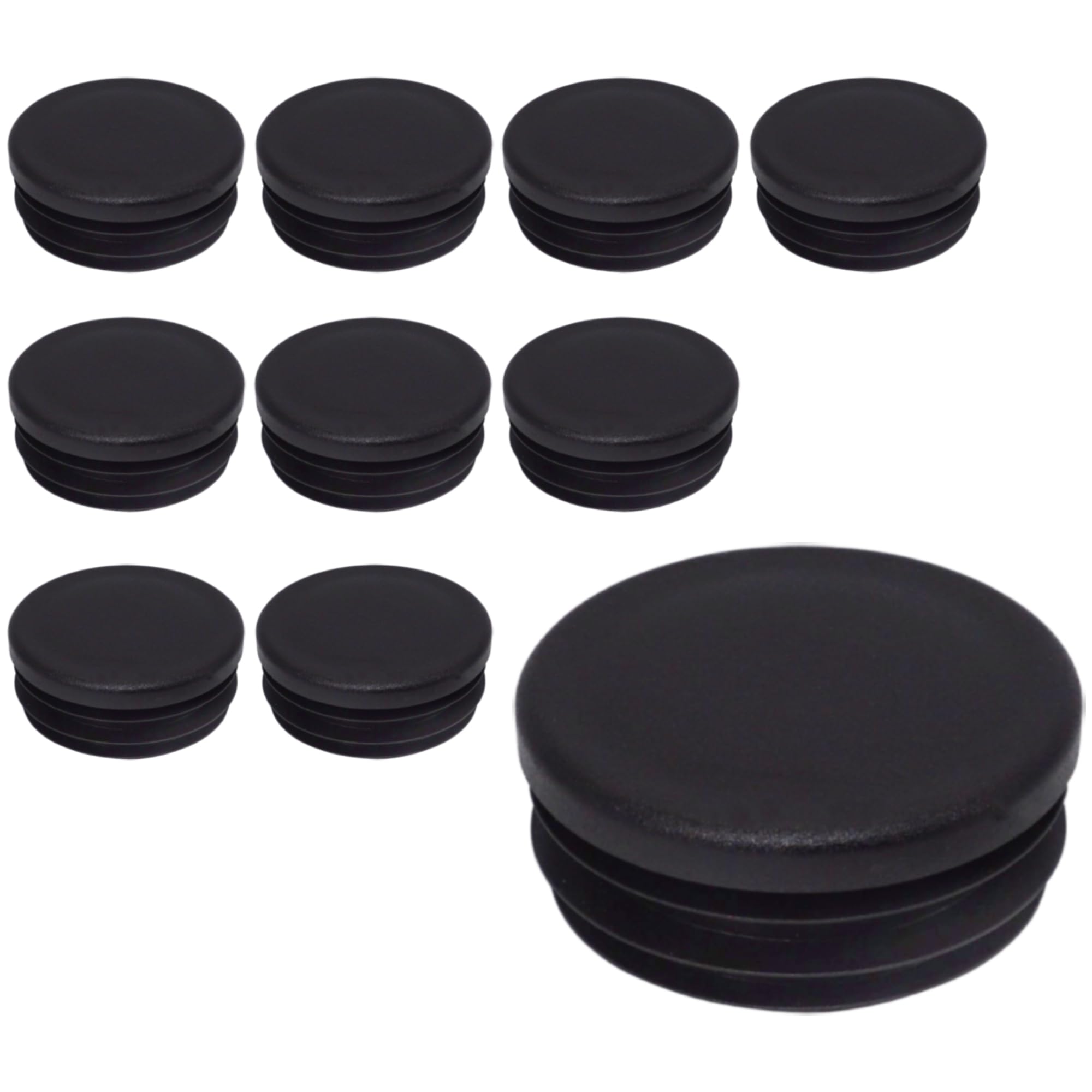 SKIR'CO (10 pcs) Round Tube Inserts 55 mm, Fence Post Plugs, Black Plastic Tube End Caps, Pipe Plugs, Black RAL 9005