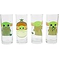Star Wars: The Mandalorian Grogu With Space Frog 10-Ounce Tumbler Glasses, Set of 4 | Home Barware For Liquor and Beverages, Kitchen Decor Essentials | Cute Baby Yoda Gifts and Collectibles