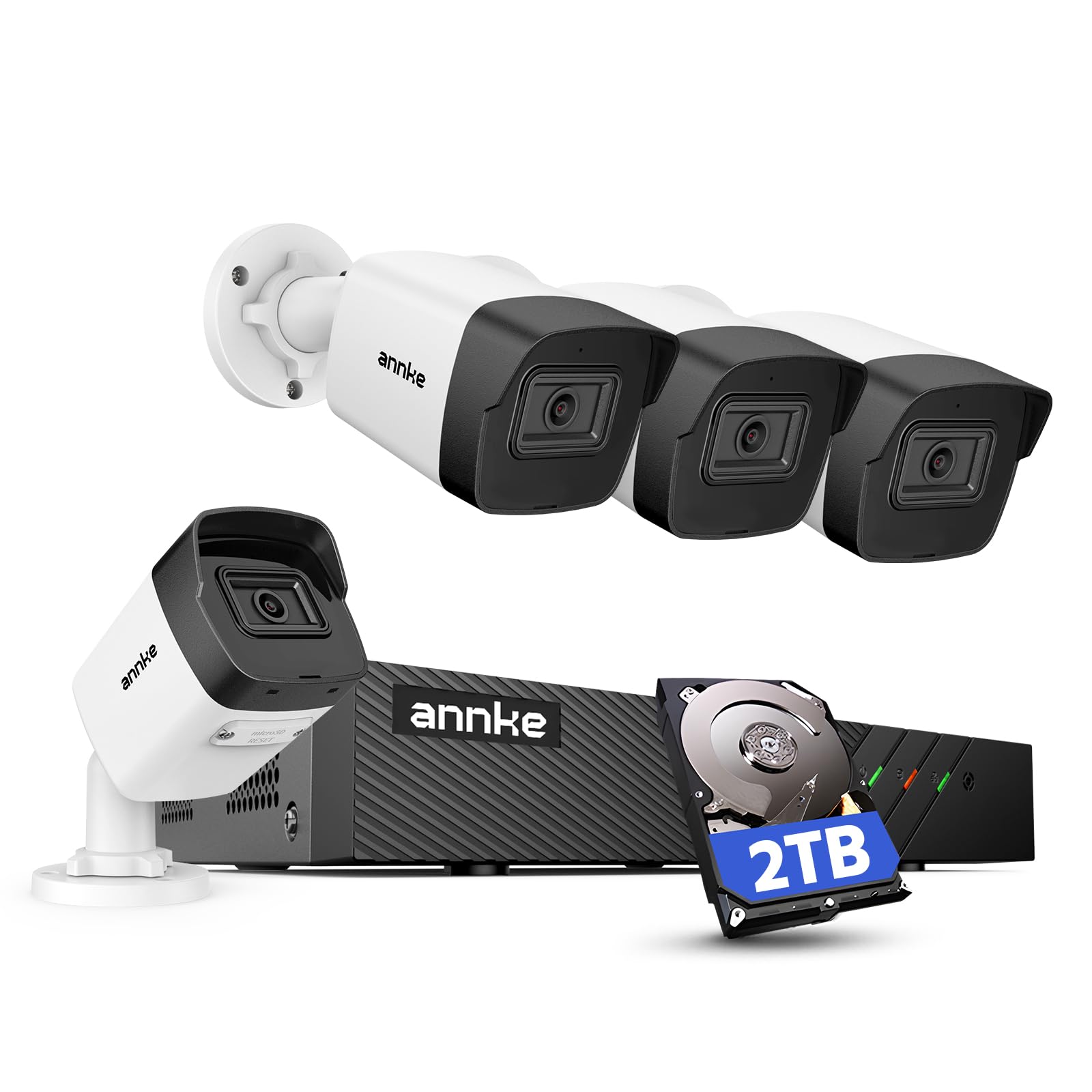 ANNKE 8CH Outdoor POE CCTV Camera System - 4 Wired 5MP IP Cameras with 100ft Colour Night Vision, IP67 Waterproof, Compatible with Alexa, 4K NVR Recorder with 2TB HDD, 24/7 Recording Security System