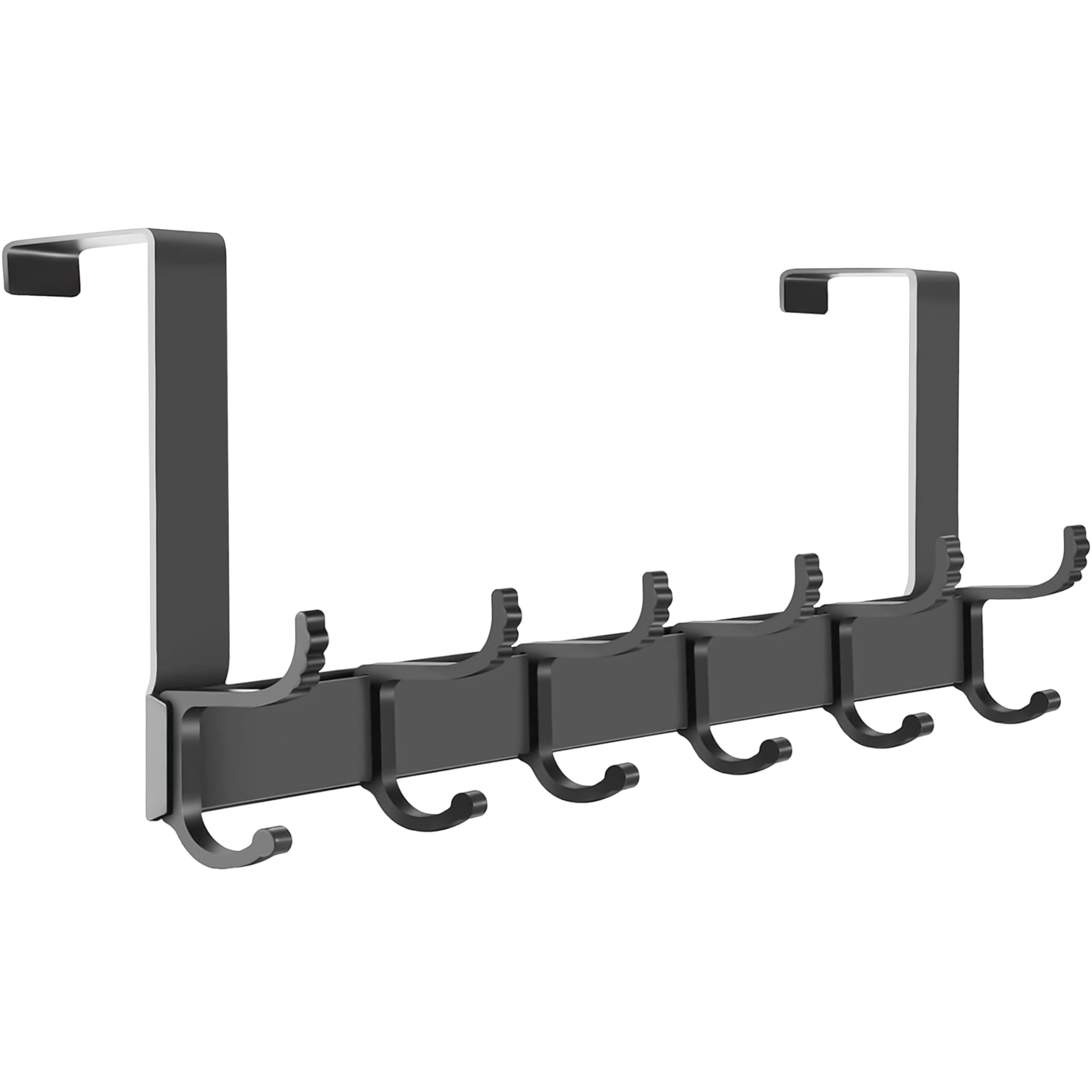 NPFVKSA Over The Door Hanger-6 Double Hooks, Adjustable Over Door Hooks, Suitable for Clothes, Hats, Keys, Towel (Dark Grey)