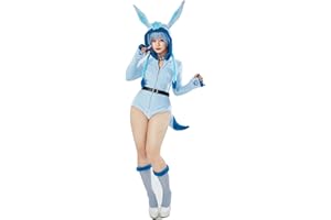Mobbunny Women Cartoon Anime Style Romper Fuzzy Onesie Pajama Blue Loungewear Fluffy Hooded Homewear Short Jumpsuit
