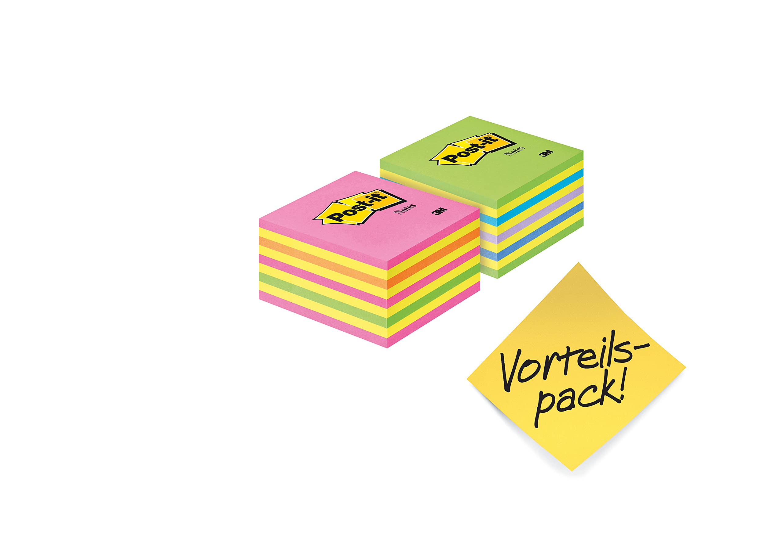 Post-It 2028NB+202 Adhesive Notes 1x Neon Green Pad and 1x Neon Pink Pad 76x76 mm 2 Packs of 450 Adhesive Notes