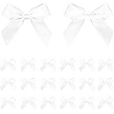 White Satin Ribbon Bow Decor 2" Self Adhesive Premade Bows for Gift Wrapping Black Mini Bow for Treat Bags Party Favors Wedding Valentines Decorations - 50 pcs