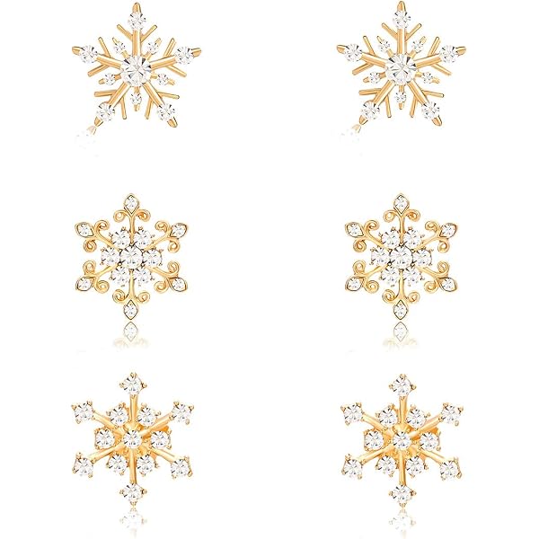 RUIZHEN Snowflake Winter Flower Jewelry Set - Stainless Steel Necklace & Stud Earrings (Gold) - View #13