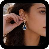 Yheakne Vintage Crystal Sapphire Dangle Earrings Round Sapphire Drop Earrings Blue Cz Rhinestone Earrings Gold Huggie Hoop Earrings Jewellery for Women