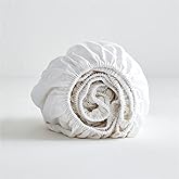 Simple&Opulence Linen Fitted Sheet (1 Piece) - 14 Inch Deep Pocket Mattress Cover Natural Flax Cotton Blended Soft Breathable Bedding - White, Queen Size