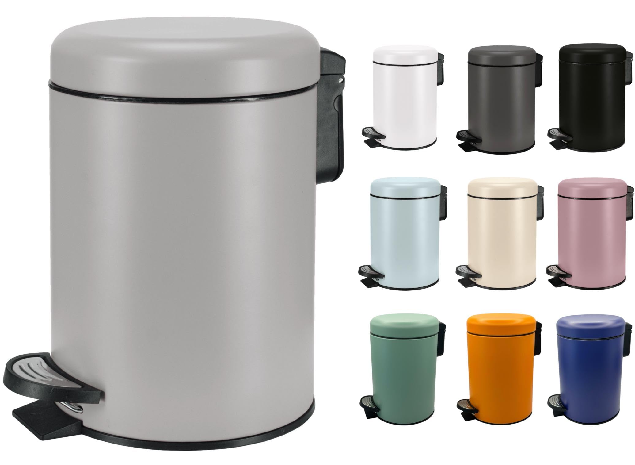 KW Soft Shade Small Round Pedal Bin (Grey, 3 Ltr)