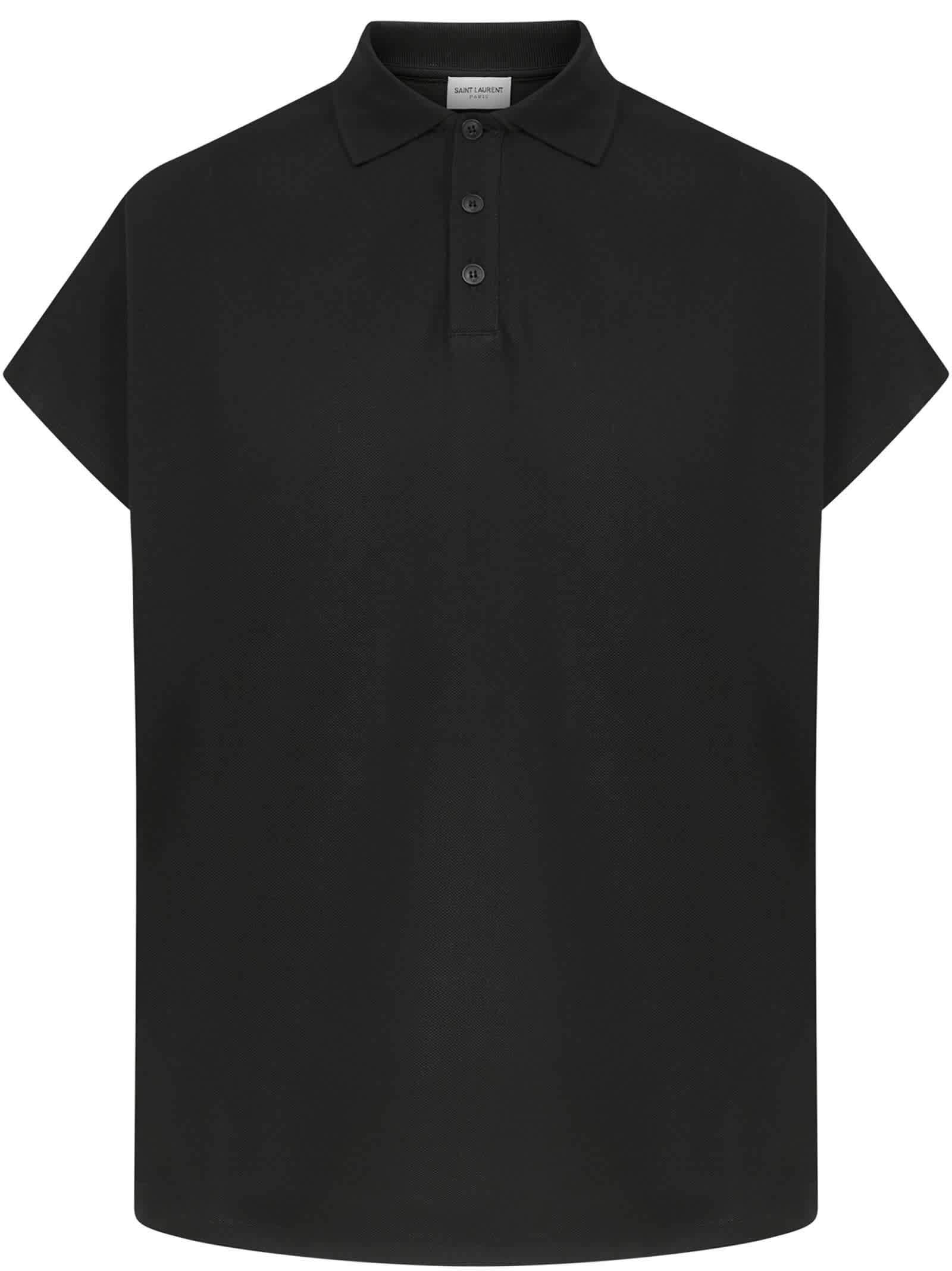 Saint Laurent Boxy-fit Flared Short Sleeve Polo Shirt In Black, Brand Size Small