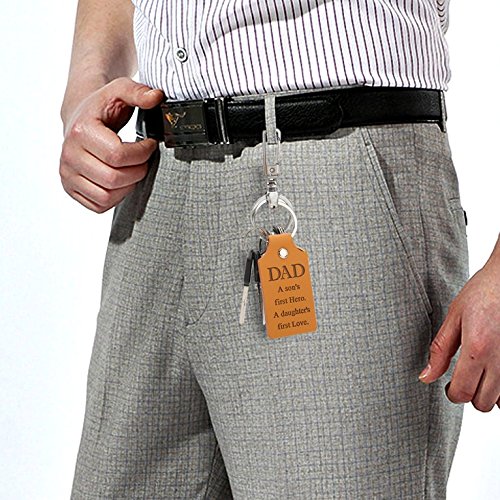 Fathers' Day Key Chain,Genuine Leather Key Chain for Dad-A Son’s First Hero A Daughter’s First Love Perfect Gift for Father’s Day,Birthday,Christmas,Valentine's Day - Thumbnail 3