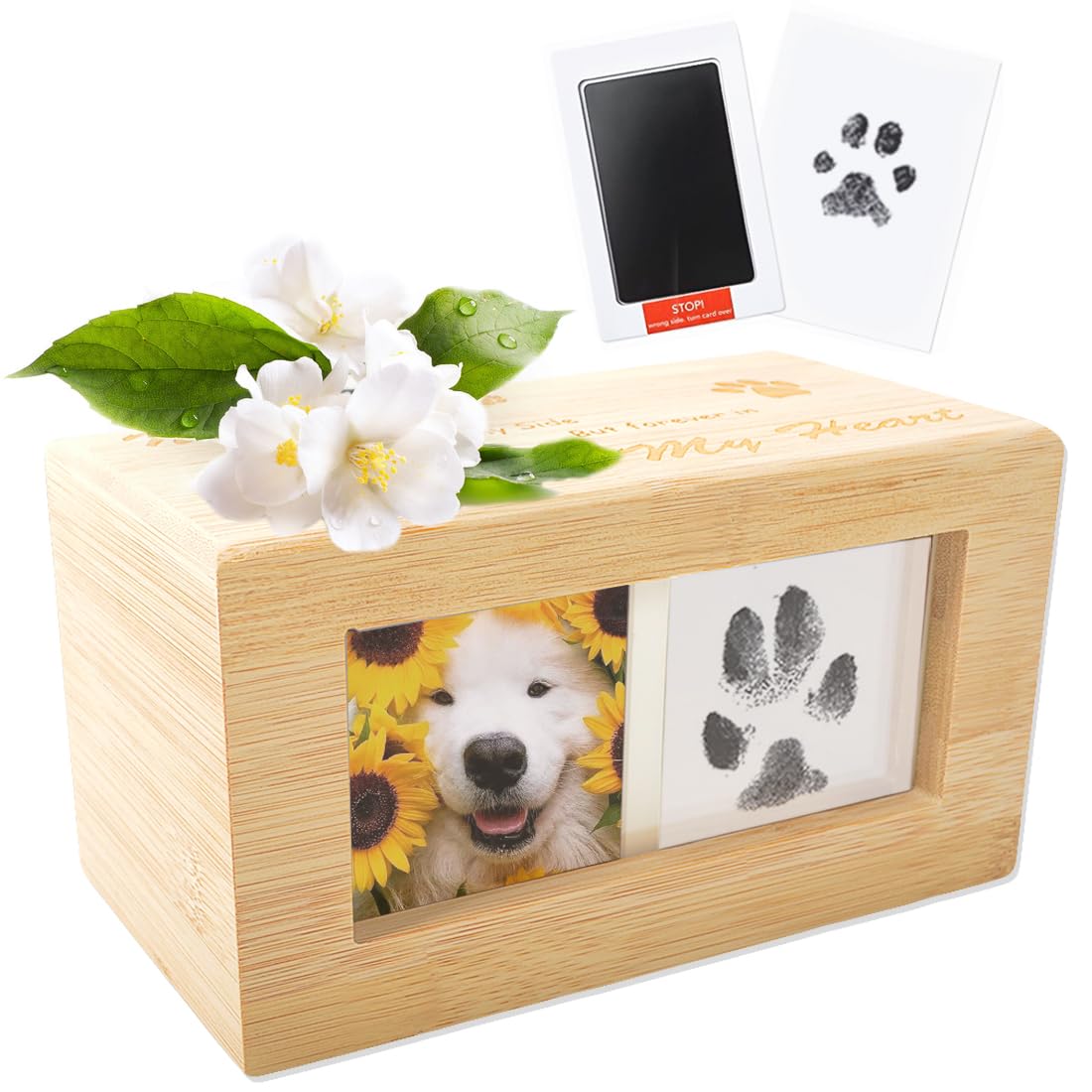 Erlsig Animal Urns for Dogs Cats Dog Urn Wooden Animal Urn Pet Urn with Picture Frame Paw Print