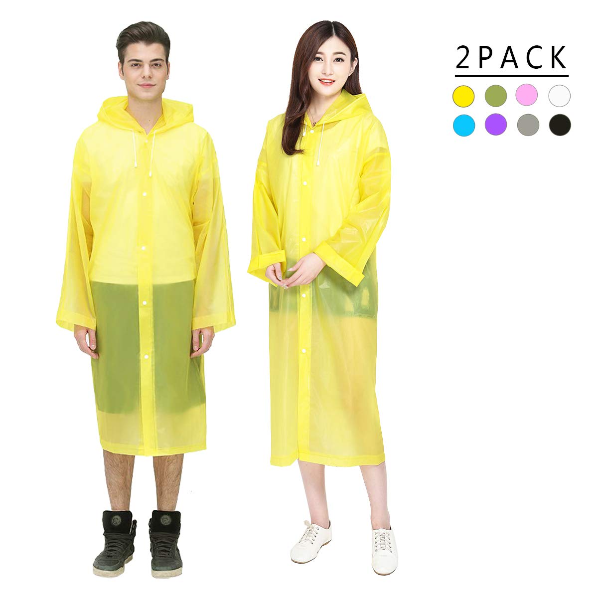 TuTuShop Rain Ponchos 2 Pack, Emergency Waterproof Rain Coat with Hoods and Sleeves, Reusable EVA Rainwear for Adults&Children,Portable Raincoat for Hiking,Travel,Outdoor,Camping (Yellow, Kids)
