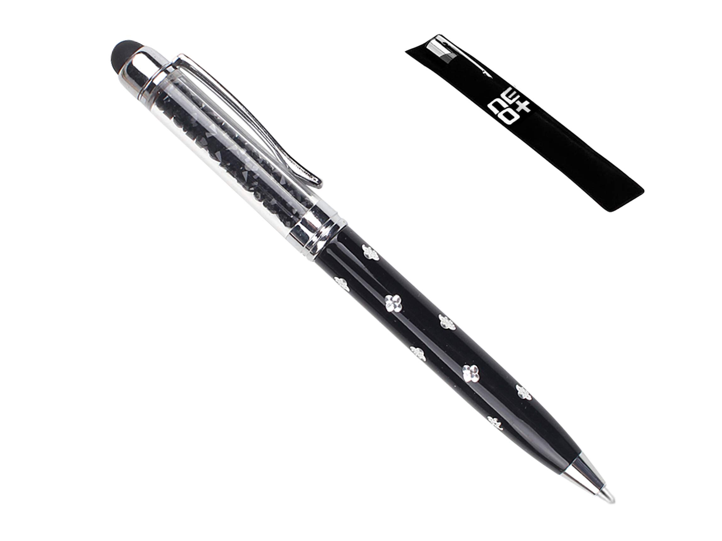 QUALITY 2-in-1 Capacitive Touchscreen Stylus and Ballpoint Pen with Crystals. FREE REFILL- UK SELLER (BLACK)