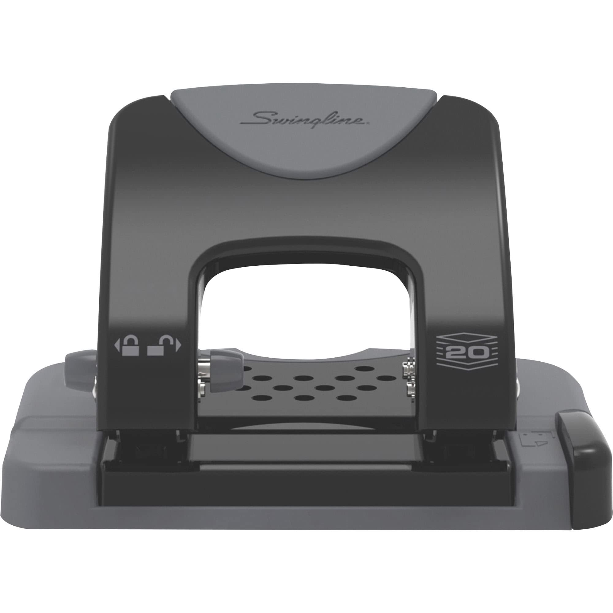 Swingline 2 Hole Punch, 20 Sheet Capacity Hole Puncher, Paper Punch, SmartTouch Low Effort Comfort Handle, Alignment Guide, Black & Gray (74135)