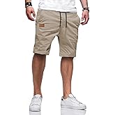 JMIERR Mens Casual Shorts - Cotton Drawstring Summer Beach Stretch Twill Chino Golf Shorts