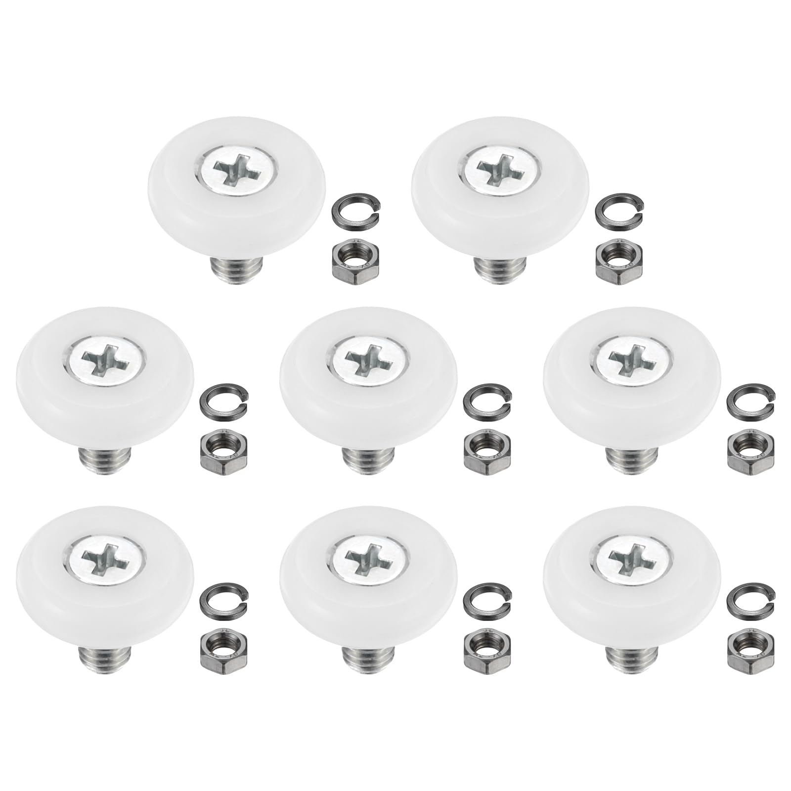 PATIKIL 19mm Drawer Rollers, 8 Set Nylon Positioning Pulleys Small Drawer Pulley Replacement Wheel with Spring Washer and Nut for File Cabinet Slides, White