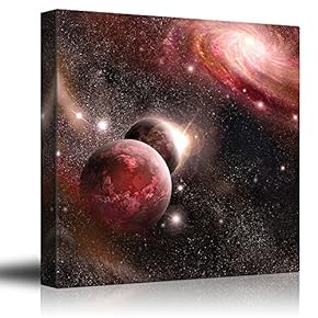 Red Starry Galaxy with Floating Planets - Canvas Art Home Art - 12x12 inches