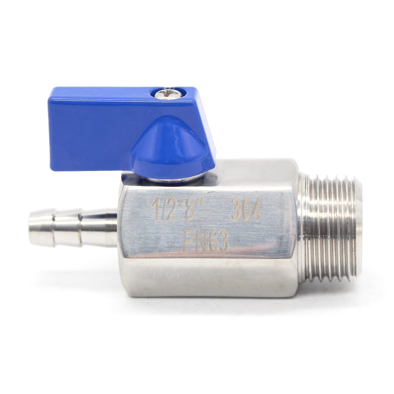 QiiMii Stainless Steel 304 Mini Type Ball Valve BSP Male x Hose Adapter Ball Valve Male Adapter 1/2" x8mm