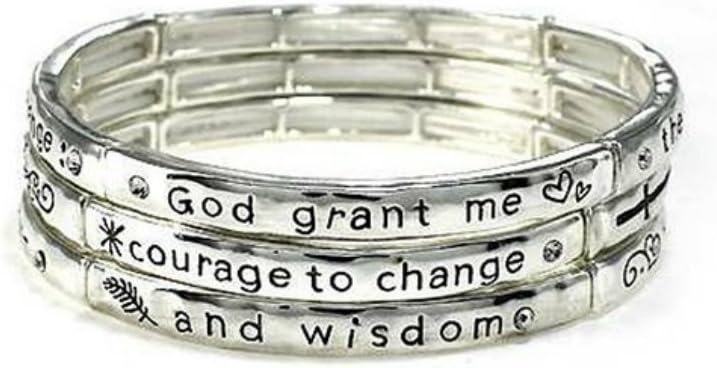 Silver-tone Serenity Prayer Inspirational Theme Stretch Bangle Bracelet W/Gift Box