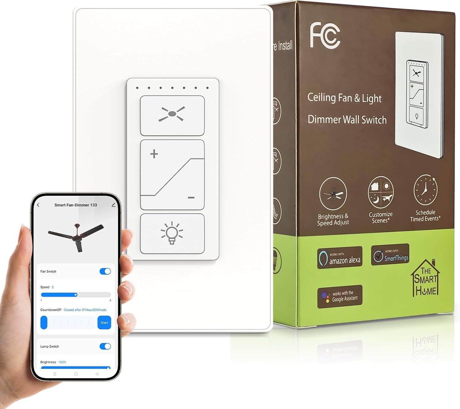 Photo 1 of 2-in-1 Smart Dual Wall Switch- Independent Fan Speed Control and Light Dimmer Compatible with Alexa, Google Assistant and Smartlife, Single Pole, Neutral Wire Needed, 2.4GHz Wi-Fi