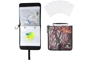 PFILERSO Fishing Tackle Binder Lure Biat Organized Storage Bag for Soft Worms Rigs Jigs and Lines Fishing Tackle Wallet Case with 15+5pcs Transparent Thickened Ziplock Bag (Tree Camouflage)
