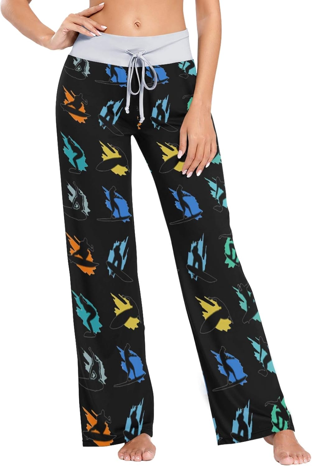 Comfy Pajama Pants for Women Casual Drawstring Ocean Waves Surfing