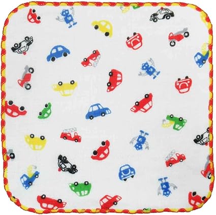 Amazon 15x15cm ミニタオル ホワイト 乗り物柄 ミニハンカチ 子供用 タオルハンカチ 幼稚園 保育園 男の子 女の子 ガーゼパイル キッズ ハンカチ 掃除用品 通販