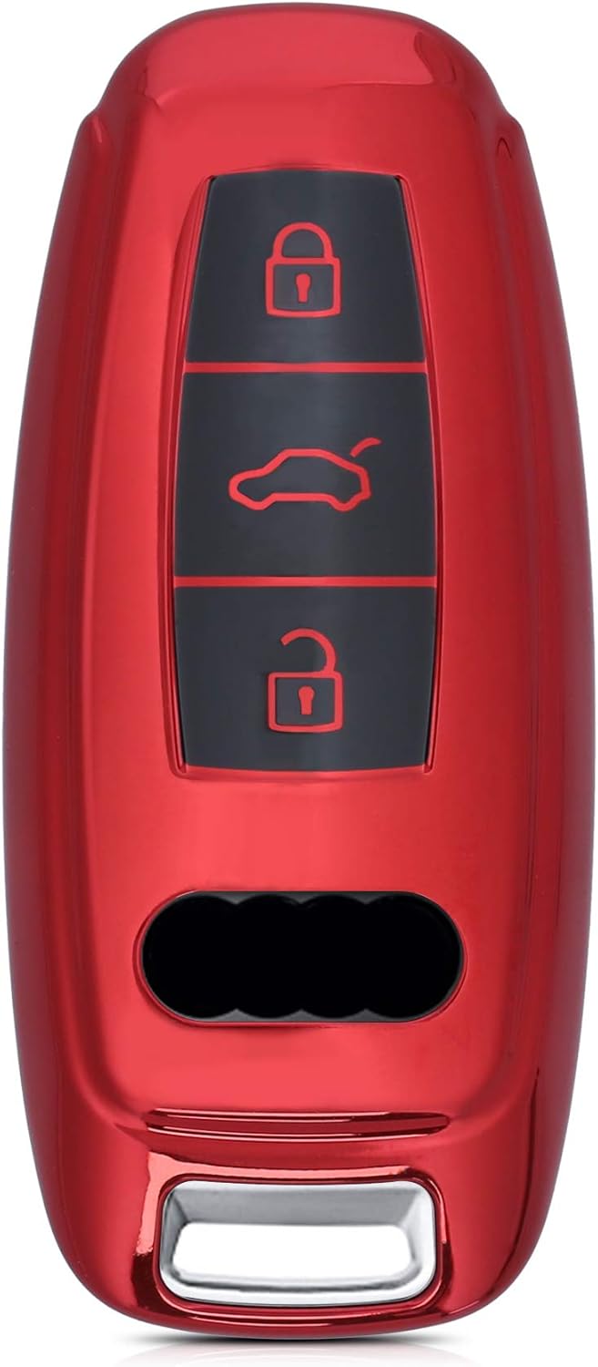 kwmobile Key Cover Compatible with Audi A6 A7 A8 Q7 Q8 - 3 Button Car Key Keyless Go - Soft TPU Car Fob Protector Case - Red High Gloss - Image 4