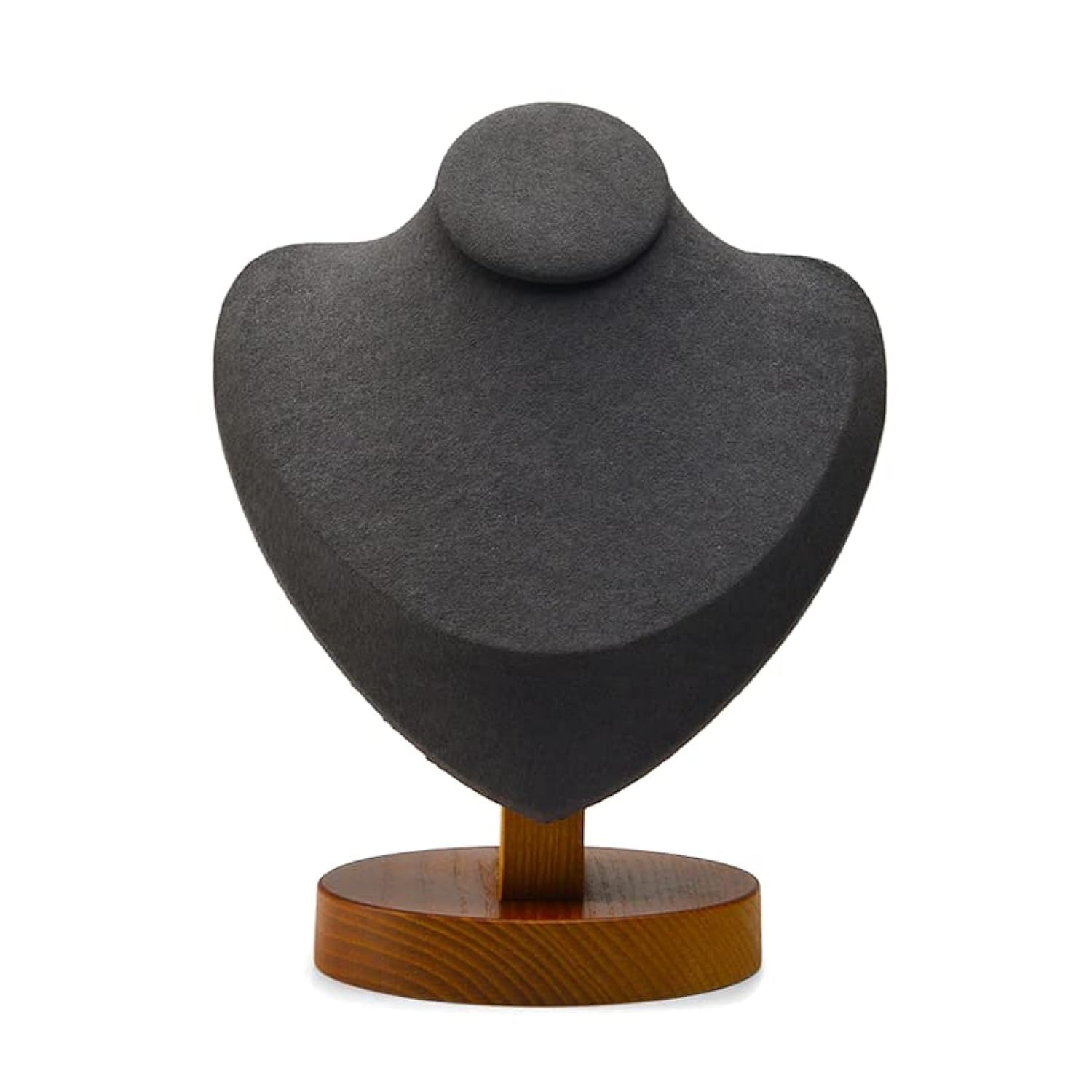 Oirlv Sleek Dark Grey Jewellery Bust Wooden Base with Soft Ultra-Fibre Finish Necklace Display Stand for Organising Necklaces & Pendants