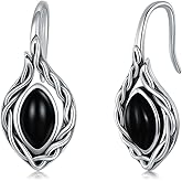 AOBOCO Black Onyx/Moonstone/Red Agate Earrings Sterling Silver Vintage Celtic Knot Dangle Drop Earrings for Women
