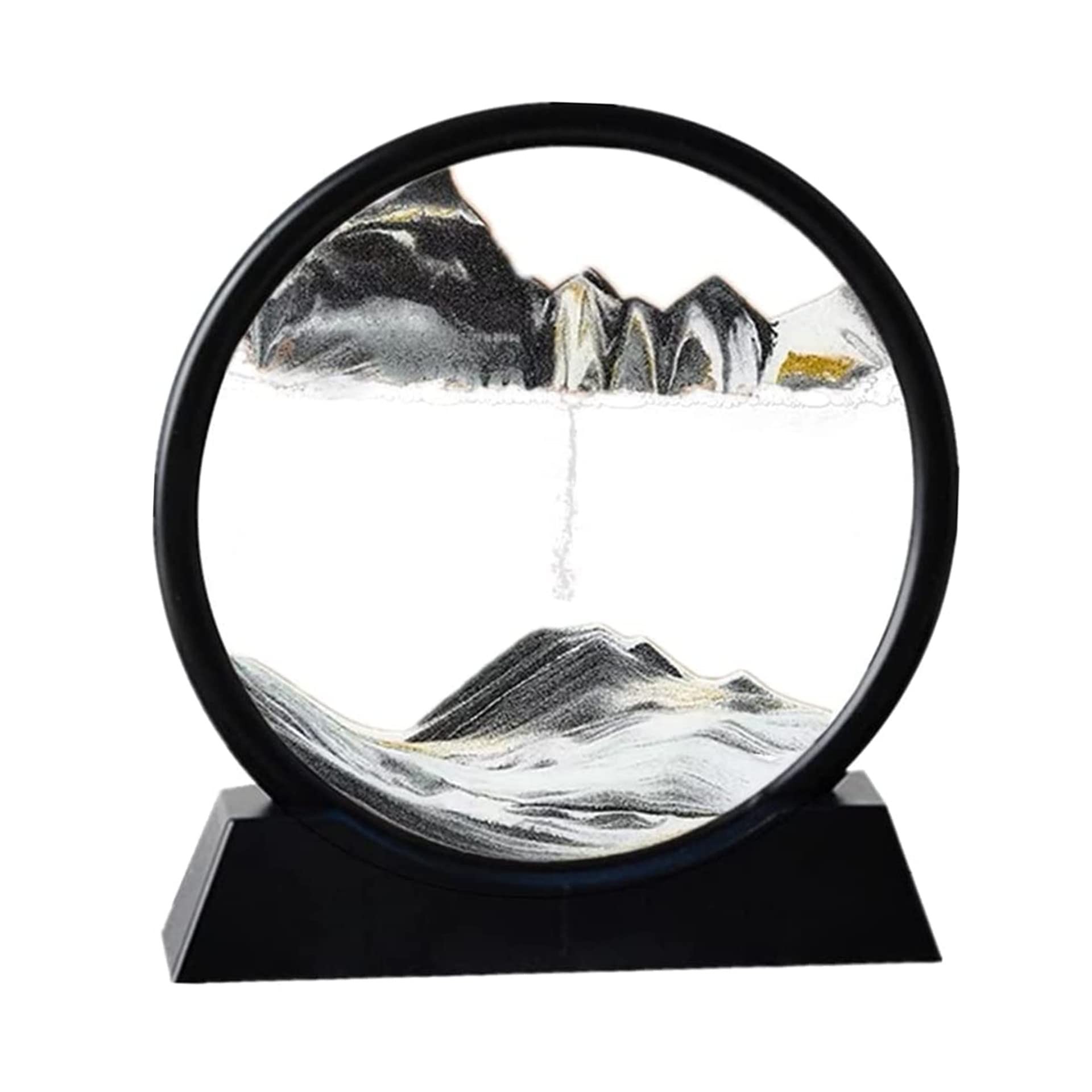 Arthink Moving Sand Art Picture in Motion Round Glass 3D Deep Sea Landscape, Dynamic Sand Art Sandscapes, Sensory Relaxing Desktop Table Decor Desk Decor Art Desk (7 inch, Black)