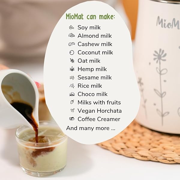 MIOMAT 8IN1 PLANT BASED MILK MAKER | MAKE 40OZ OF NATURAL ALMOND MILK, SOY MILK, OAT MILK, COCONUT MILK, AND MORE … + SOUPS, PORRIDGES, SMOOTHIES, PURÉES… | AUTOMATICALLY, AT THE TOUCH OF A BUTTON