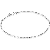 Miabella 925 Sterling Silver Diamond-Cut Oval and Round Bead Ball Chain Anklet Ankle Bracelet for Women, Made in Italy