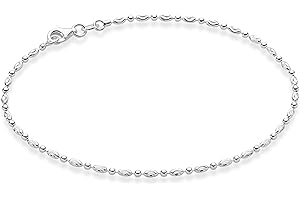 Miabella 925 Sterling Silver Diamond-Cut Oval and Round Bead Ball Chain Anklet Ankle Bracelet for Women, Made in Italy