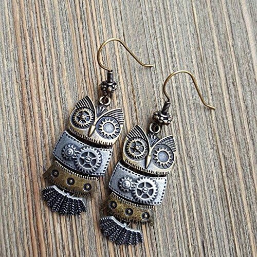 Owl earrings. Bronze and silver metal. Steampunk, Bohemian.Handmade jewelry, jewellery. Fashion, Accessories. Small.