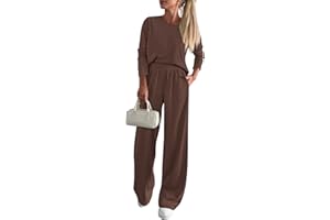KIRUNDO Fall 2 Piece Lounge Sets for Women Long Sleeve Ribbed Knit Tops Wide Leg Pants Matching Travel Outfits Postpartum