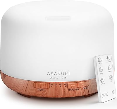 ASAKUKI 500ml Essential Oil Diffuser 5-in-1 Ultrasonic Quiet Remote