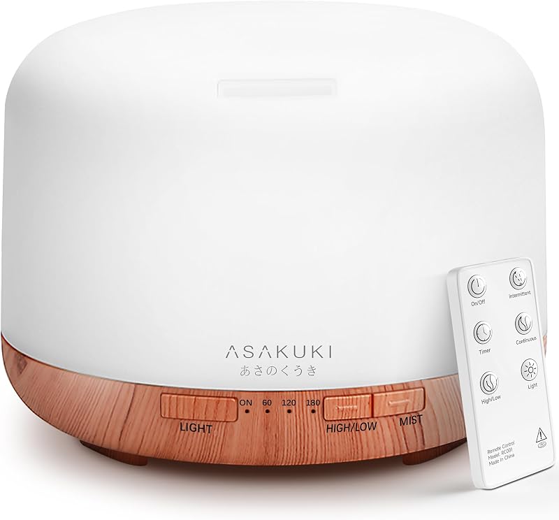ASAKUKI 500ml Essential Oil Diffuser 5-in-1 Ultrasonic Quiet Remote
