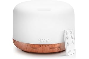 ASAKUKI Essential Oil Diffuser 500ml, Ultrasonic Aromatherapy Humidifier with Remote Control, 7 LED Colors, Timer & Auto-Off, Large Room Diffuser
