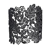 eManco Adjustable Vintage Lace Wide Cuff Bangles Bracelets for Women Black Plated Jewelry