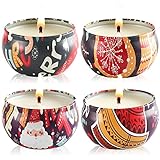 Scented Candles Sets - 4 Fragrance (Lavender, Lilac, Gardenia and Lotus),  Natural Soy Wax Portable Travel Tin Candle - Christmas Gift Set of 4