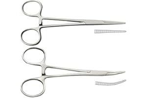 2 Piece Curved&Straight Pliers,Ear Locking Forceps,Pet Groomers Scissor,Dog Grooming Locking Tweezers, Hemostat Forceps,Anima