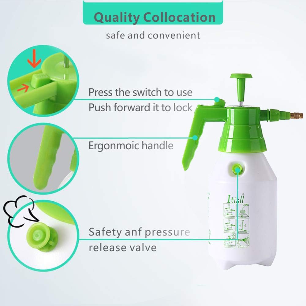 ITISLL 34 oz Manual Garden Sprayer with Safety Valve, Hand-held Lawn Pressure Pump Sprayer Bottle with Adjustable Nozzle, 1 liters (219NR1) : Garden & Outdoor