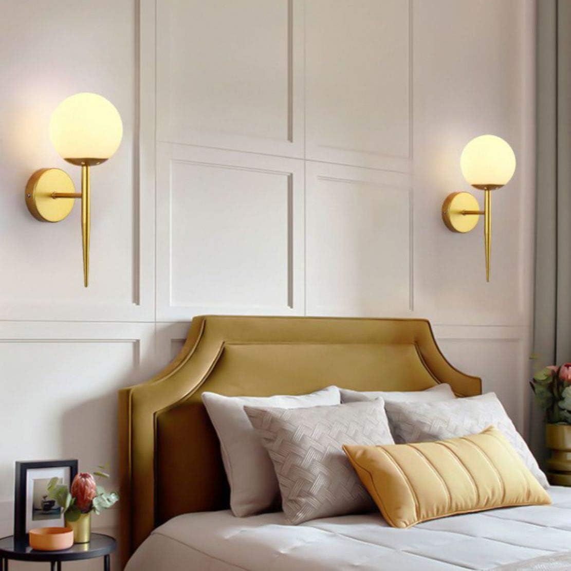 BOKT Mid Centry Bedroom Sconces Modern Wall Lighting Golden Wall Sconce Lighting Fixtures, E26 Based (White Shade, 1 Pack) - - 