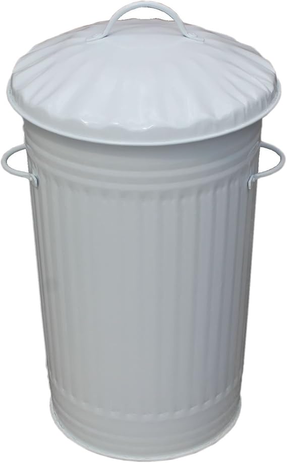 46L Litre Cream Galvanised Retro Slim Metal Bin Kitchen Rubbish Waste