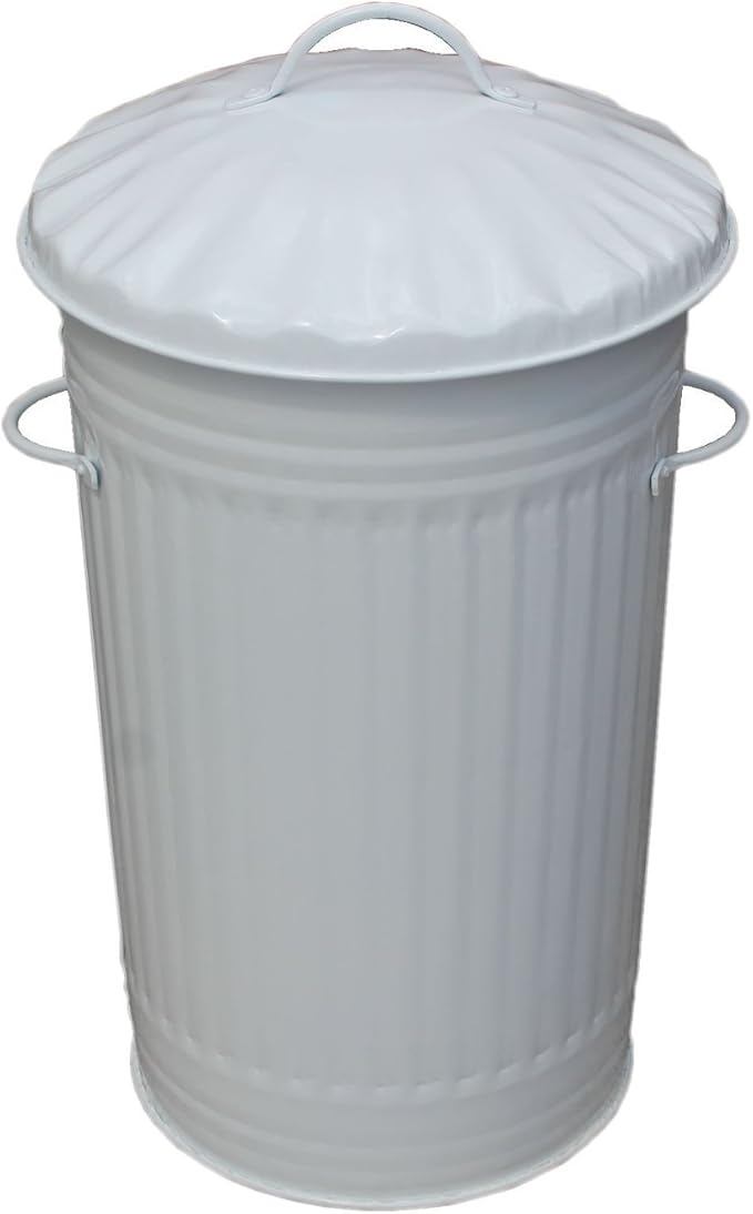 46L Litre Cream Galvanised Retro Slim Metal Bin Kitchen Rubbish Waste