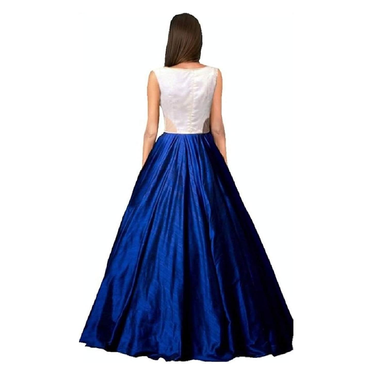 shringaar fashion&reg; plain taffeta silk gown-sf13 (free size, blue)