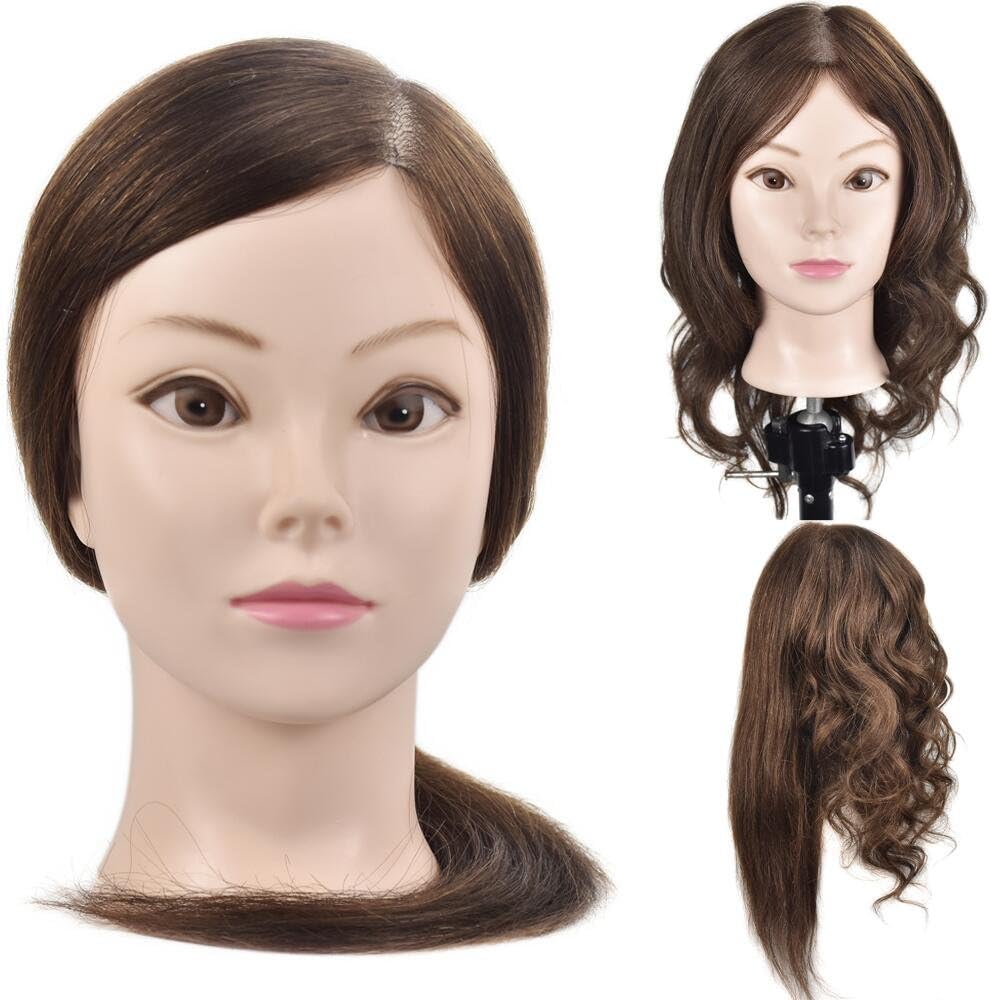 Training Head 18 Inches 100% Human Hair Hairdresser Mannequin Head Manikin Cosmetology Doll Head with Free Table Clamp