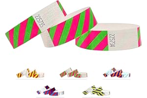 QUBIBAND Wristbands - Striped - 500 Pack - 3/4" Wristbands for Events … (Pink-Green, 500 Pack)